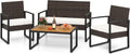 Tangkula 4 Pieces Patio Furniture Set, Outdoor Rattan Conversation Set w/Cushioned Chairs & Wood Plastic Coffee Table, Wicker Sectional Seating Furniture for Backyard, Poolside, Porch (Off White,1)
