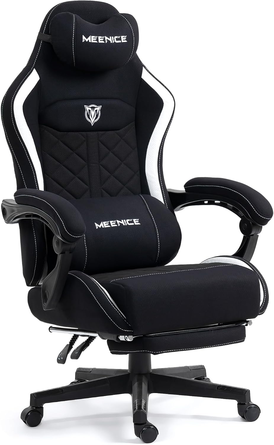Big and Tall Gaming Chair Fabric with Pocket Spring Cushion, High Back Heavy Duty Gaming Chairs for Adults with Massage Lumbar Support, Ergonomic Computer Chair with Footrest for 400LBS Black