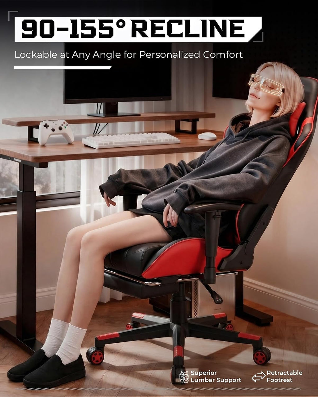 GTPLAYER Gaming Chair, Big and Tall Video Game Chair with High Back PU Leather, Home Office Ergonomic Computer Chair with Footrest, Adjustable Height, 360° Swivel Wheels for Adults and Teens