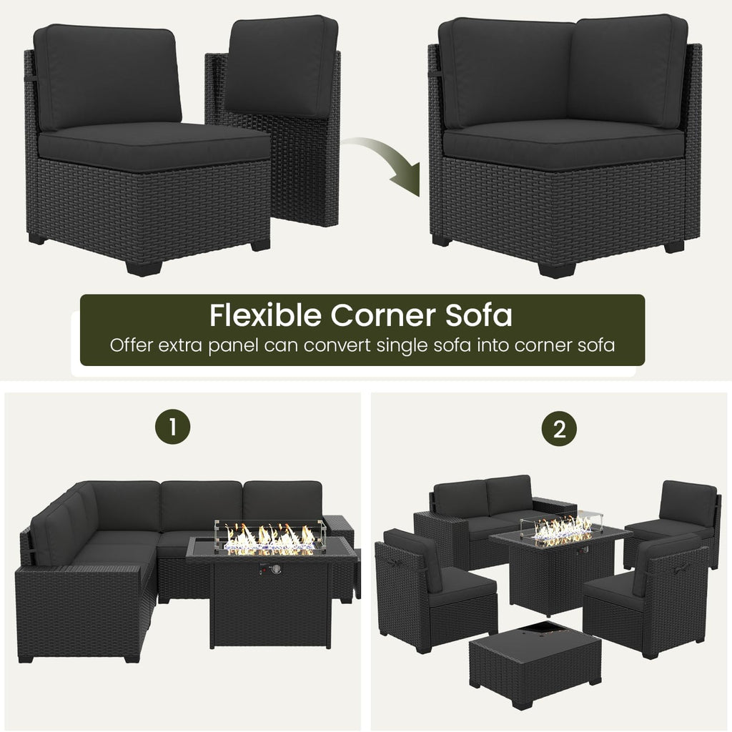 LayinSun 13 Pieces Outdoor Patio Furniture Set with 44' Fire Pit Table Rattan Sectional Sofa Conversation Sets