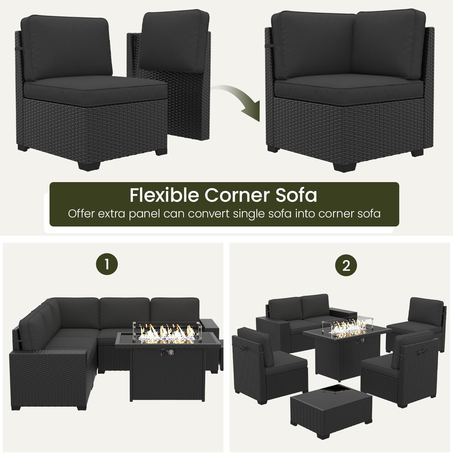 LayinSun 13 Pieces Outdoor Patio Furniture Set with 44' Fire Pit Table Rattan Sectional Sofa Conversation Sets