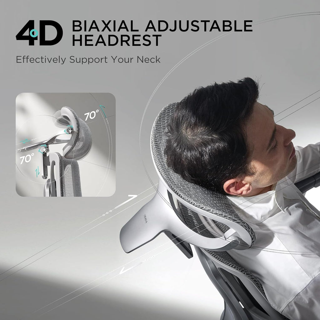 Hbada E3 Pro Ergonomic Office Chair, Big and Tall Office Chair - with 3-Zone Dynamic Lumbar Support, 4D Adjustable Headrest, 6D Adjustable Armrests, Swivel, Grey