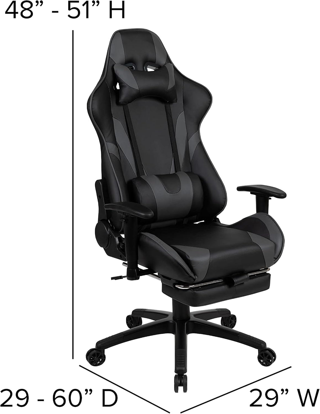 Flash Furniture Red Gaming Desk with Cup Holder/Headphone Hook & Gray Reclining Gaming Chair with Footrest