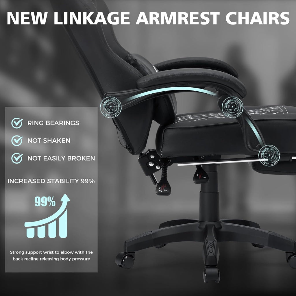 HOFFREE Gaming Chair Computer Chair with Speakers Massage Game Chairs with Footrest Bluetooth High Back Ergonomic Computer Gaming Chairs for Adults Reclining Video Gamer Chair Black