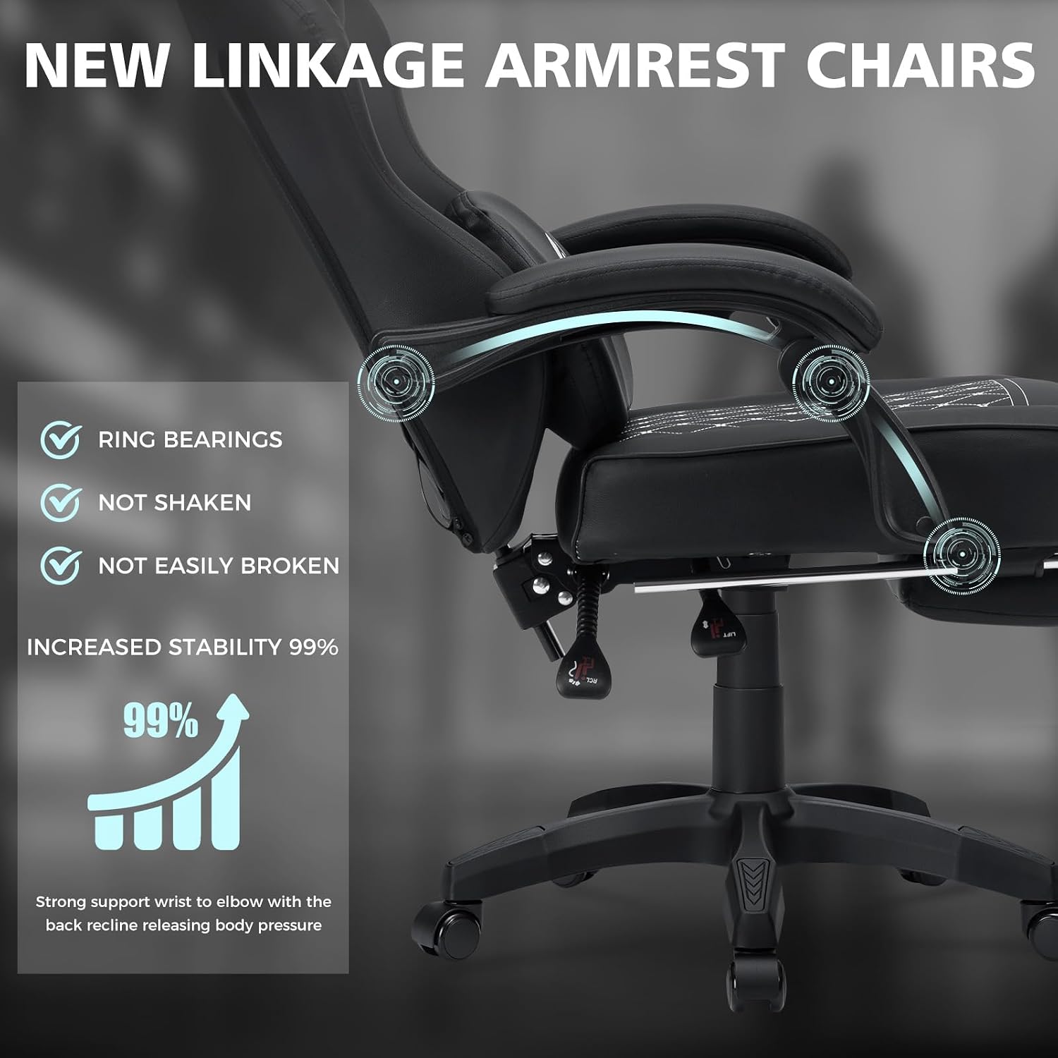 HOFFREE Gaming Chair Computer Chair with Speakers Massage Game Chairs with Footrest Bluetooth High Back Ergonomic Computer Gaming Chairs for Adults Reclining Video Gamer Chair Black