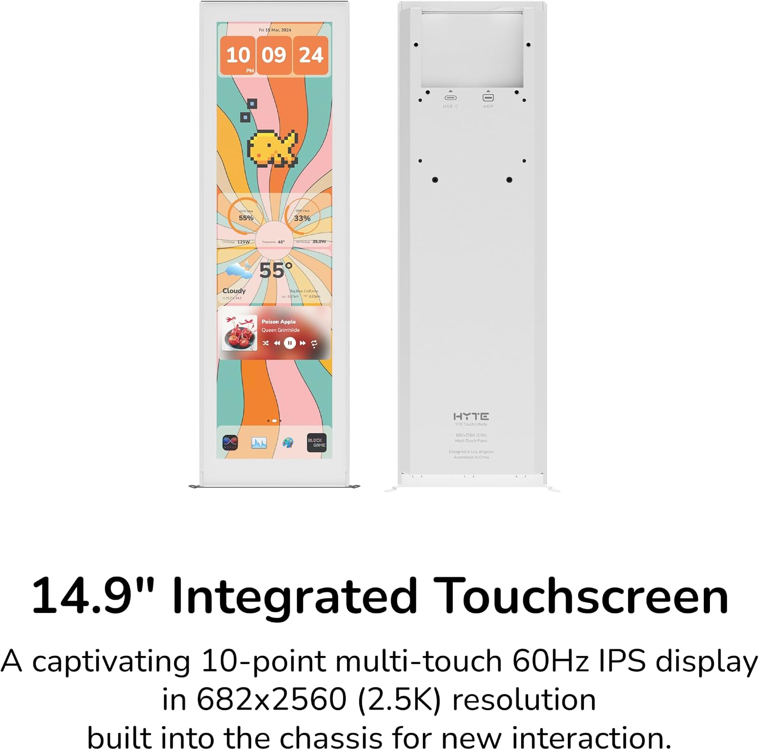 Hyte Y70 Touch Infinite Dual Chamber ATX Mid Tower Modern Aesthetic Case with Integrated 2.5K LCD Touchscreen - Snow White