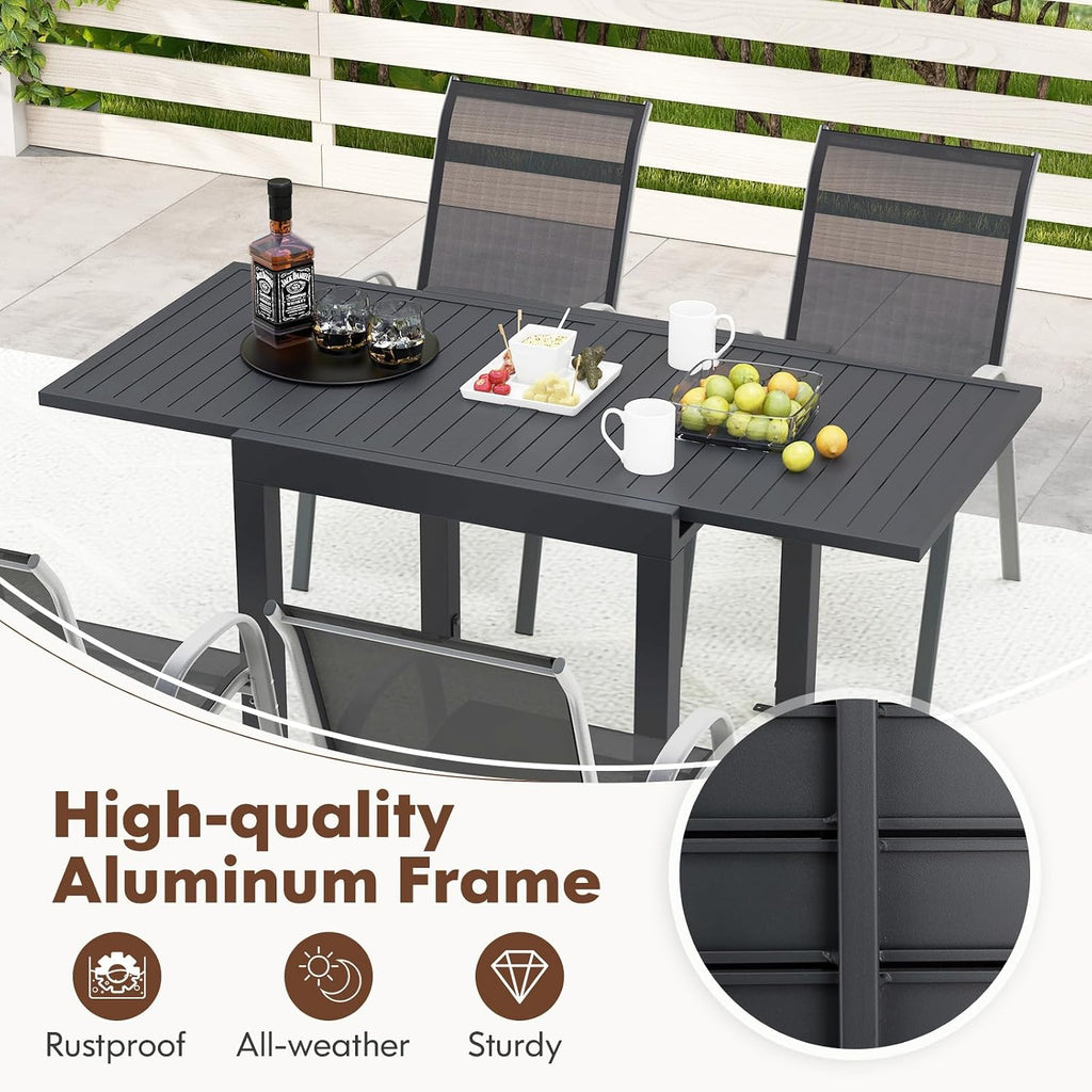Tangkula 5 Piece Patio Dining Set for 4, Patio Furniture Set with Extendable Aluminum Table & 4 Metal Stackable Chairs, Outdoor Table and Chairs Set for Backyard Garden Deck
