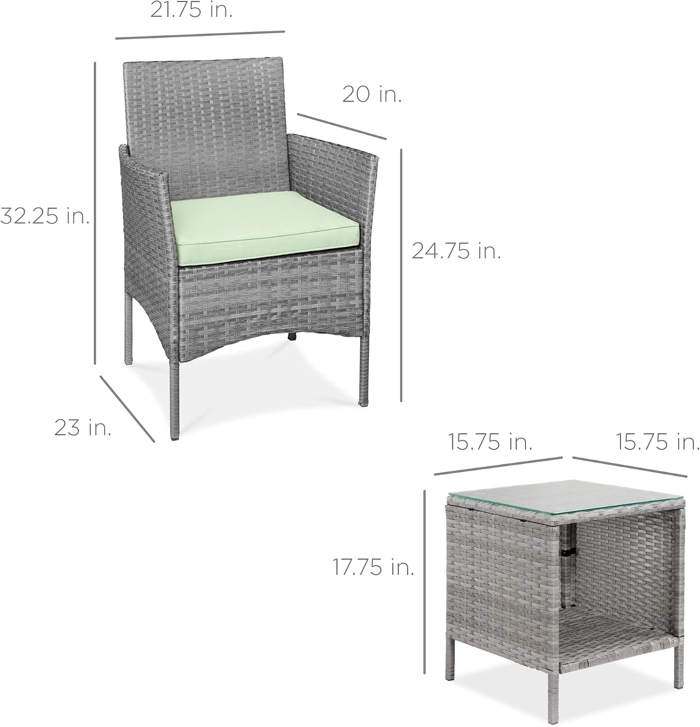 Best Choice Products 3-Piece Outdoor Wicker Conversation Bistro Set, Space Saving Patio Furniture for Garden w/Side Table - Gray/Light Mint