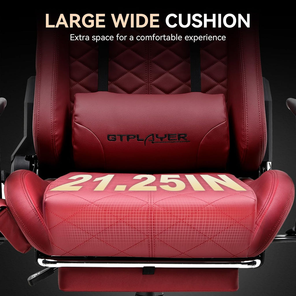 GTPLAYER Gaming Chair, Computer Chair with Bluetooth Speakers, High Back Ergonomic Office Chair Desk Chair with Lumbar Support, Height Adjustable Game Chair with Footrest 330LBS, WineRed