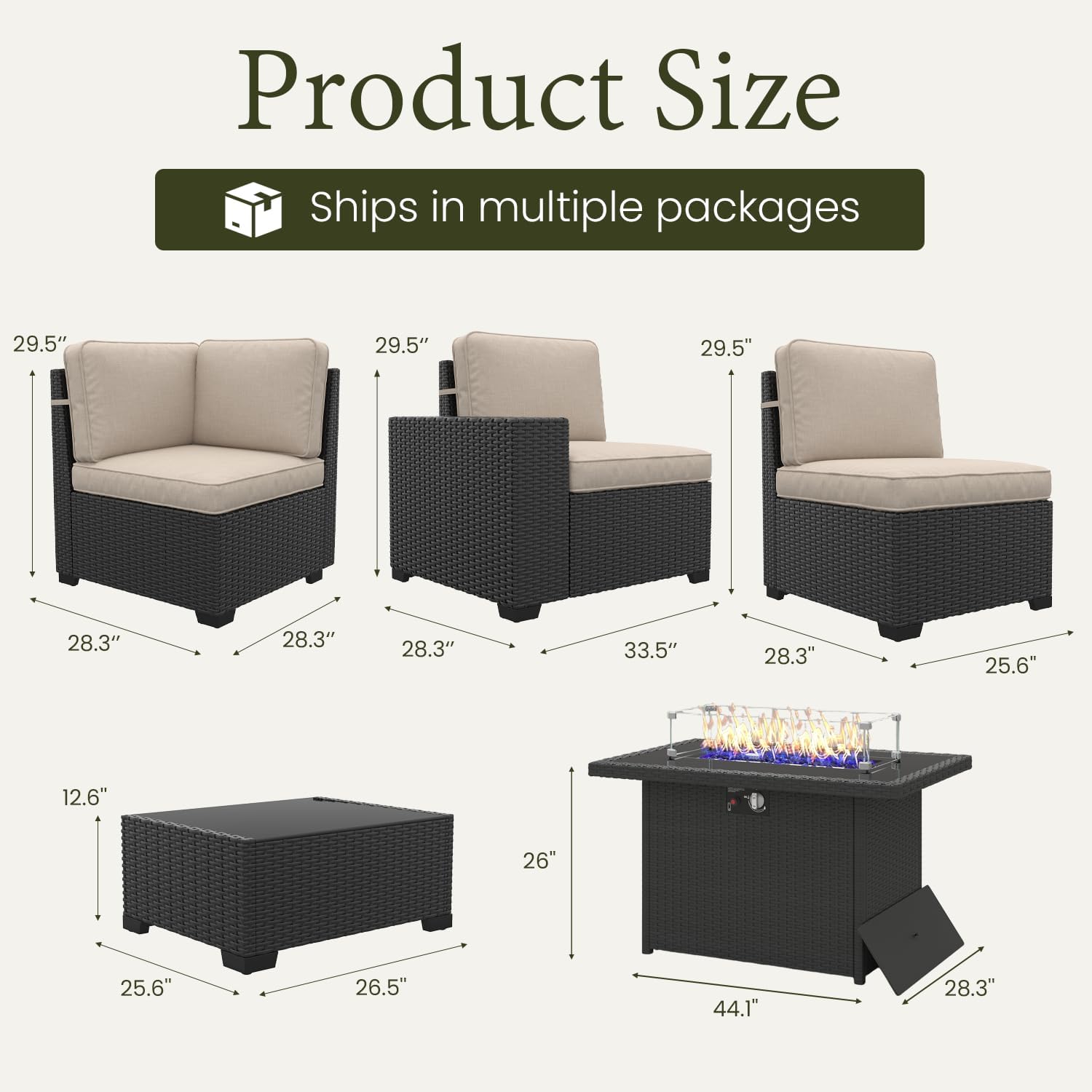 LayinSun 13 Pieces Outdoor Patio Furniture Set with 44' Fire Pit Table Rattan Sectional Sofa Conversation Sets