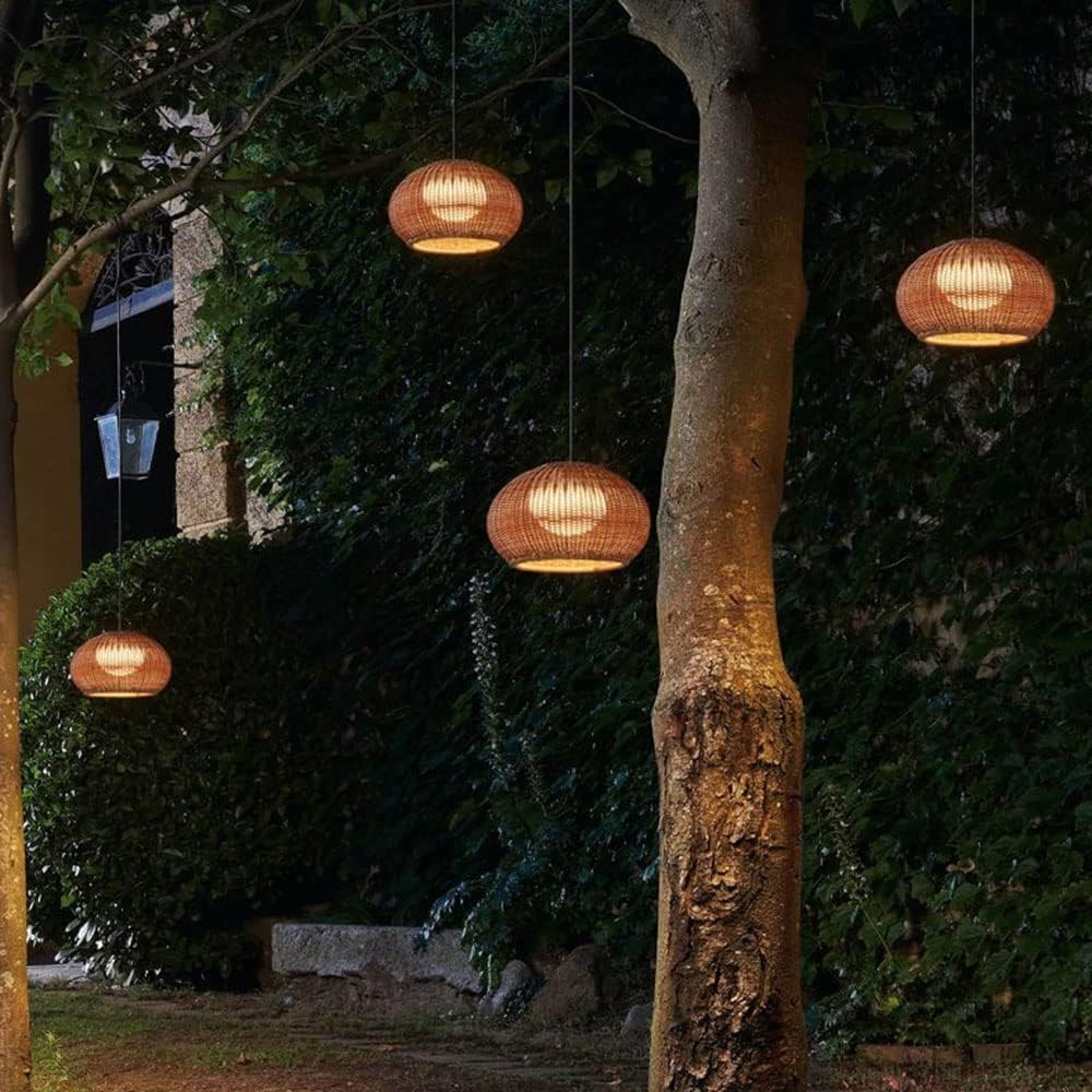 Plastic Rattan Pendant Lamp Shade Wicker Hanging Light Fixture E27 with Adjustable Cord Industrial Vintage Japanese-Style Hanging Lamp Garden Pavilion Farmhouse Restaurant Landscape Light