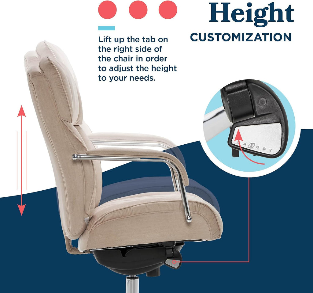 La-Z-Boy Sutherland Ergonomic Fabric Swivel Computer and Desk Chair, Cream (CHR10048D)