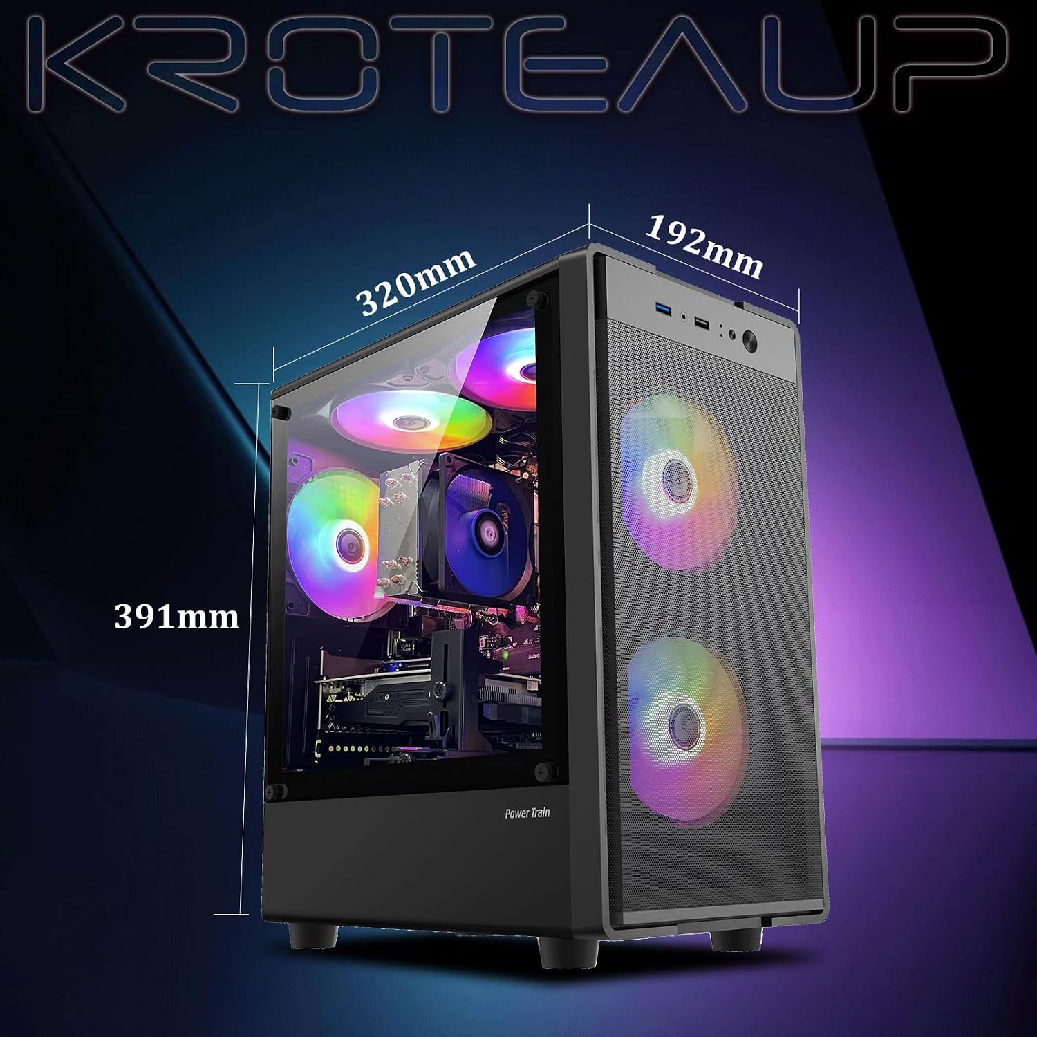 Gaming PC Computer Desktop, Ryzen 5 6-core up to 4.2GHz, Radeon RX 590 8G, 16G DDR4, 512GB SSD, WiFi 6, RGB Fan x5, Tower Computers Windows 11 Home
