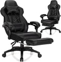 Goplus Gaming Chair, Computer Chair with Footrest and Lumbar Support, Height Adjustable Executive Swivel Rolling Task Chair with 90°-155° Tilt Function (Black)