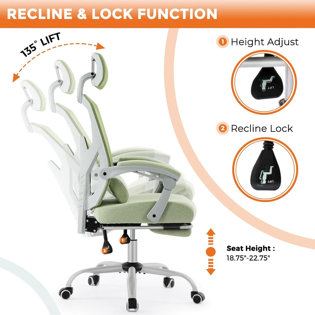 Sweetcrispy Office Computer Desk Chair Set of 2, Ergonomic High-Back Mesh Rolling Work Swivel Chairs with Wheels, Comfortable Lumbar Support, Comfy Arms for Home, Bedroom, Study, Student, Green