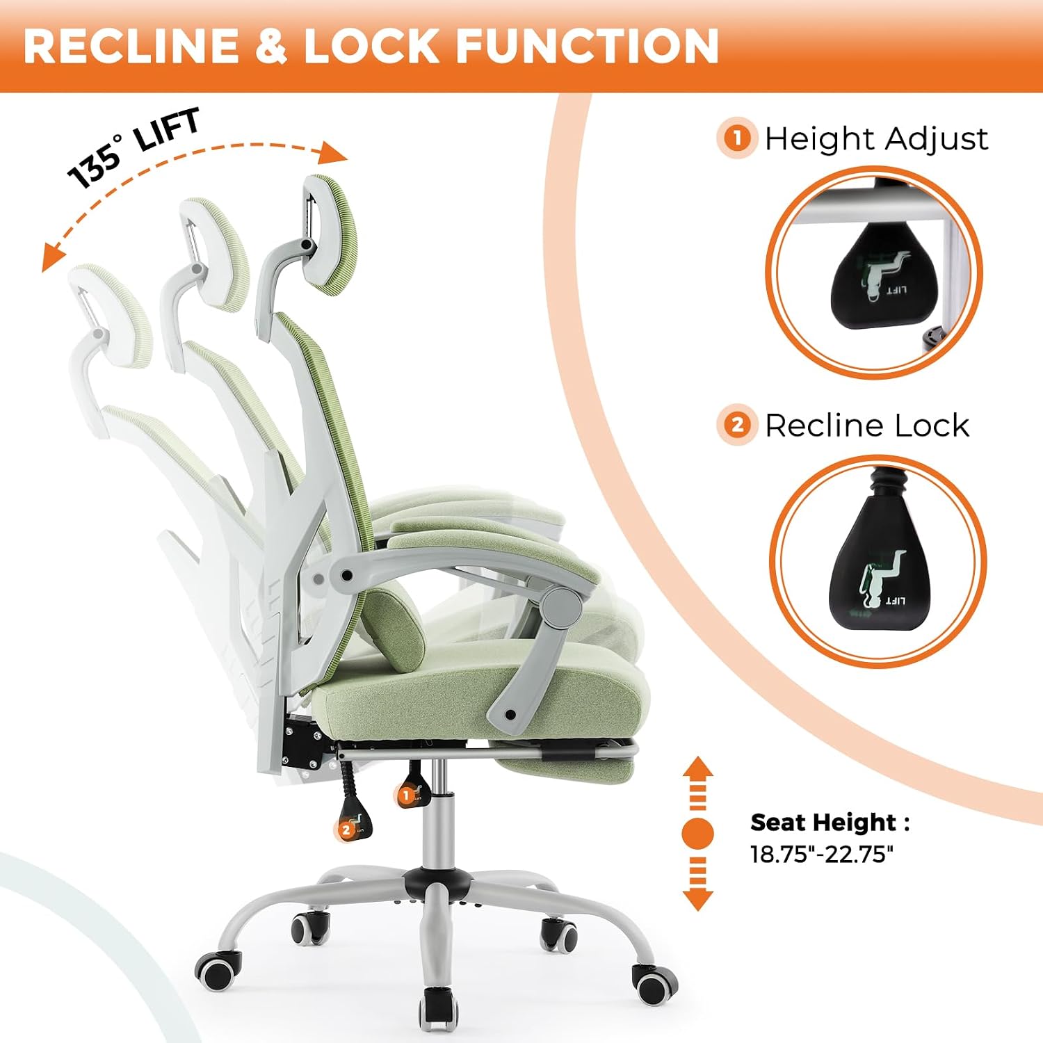 Sweetcrispy Office Computer Desk Chair Set of 2, Ergonomic High-Back Mesh Rolling Work Swivel Chairs with Wheels, Comfortable Lumbar Support, Comfy Arms for Home, Bedroom, Study, Student, Green
