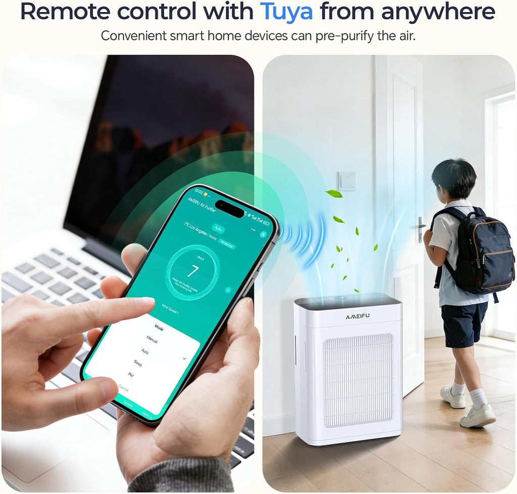 Air Purifiers for Home Large Room 3500 Ft2 with Washable Pre-filter, 3-Stage HEPA Double-Sided Air Purifier, Smart WiFi APP Control, Sleep Mode, PM2.5 Display Air Cleaner for Pets Hair, Dust, Smoke