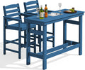 SERWALL Outdoor Bar Table and Chairs Set, Adirondack Bar Chairs Set of 2 and Bar Height Table, All Weather HDPE Patio Bar Set, Outdoor Furniture for Outside, Blue