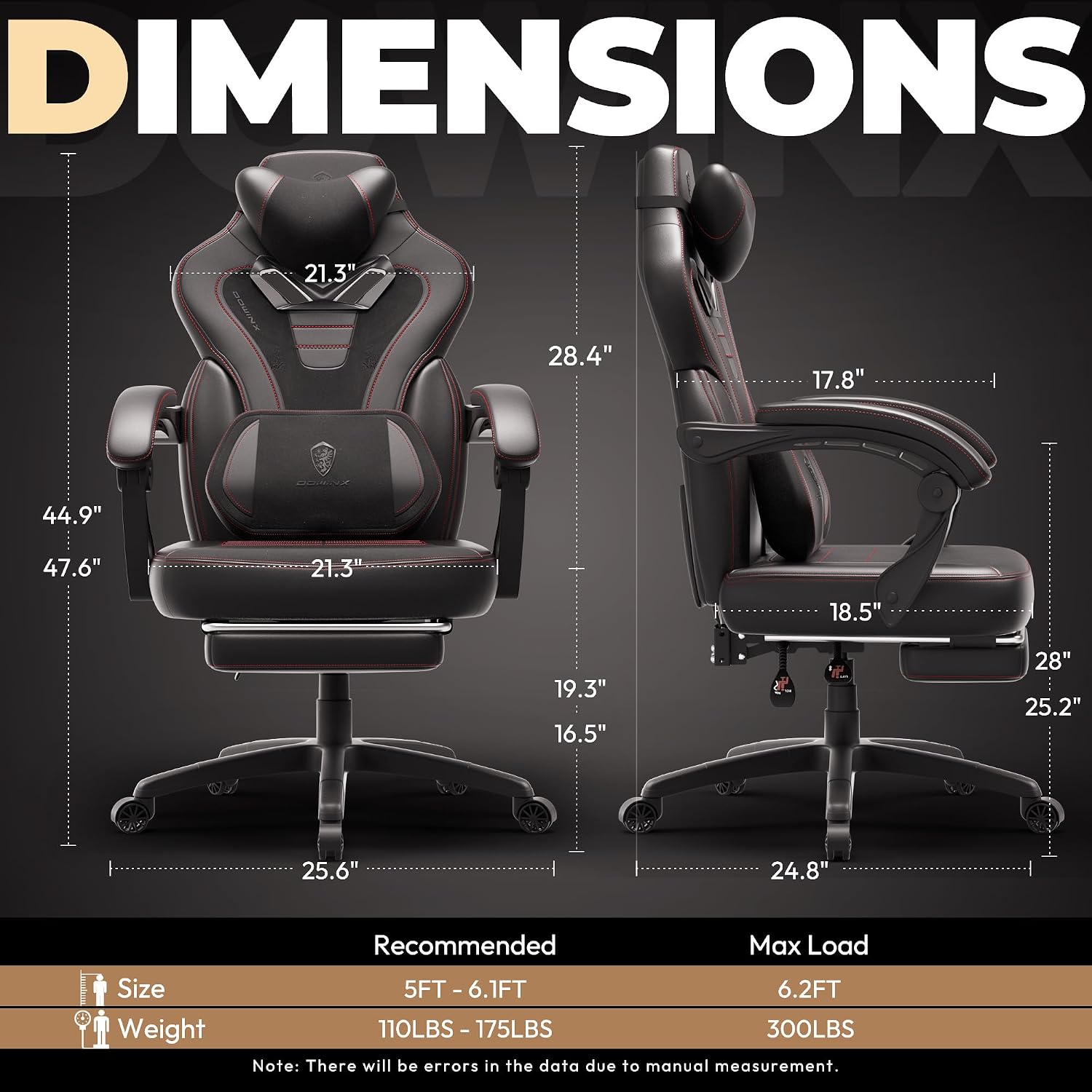 Dowinx Fabric Gaming Chair with Footrest,Big and Tall Game Chair for Heavy People, Gamer Chair with Massage Lumbar Support,Ergonomic Computer Gaming Chair for Adults, Black