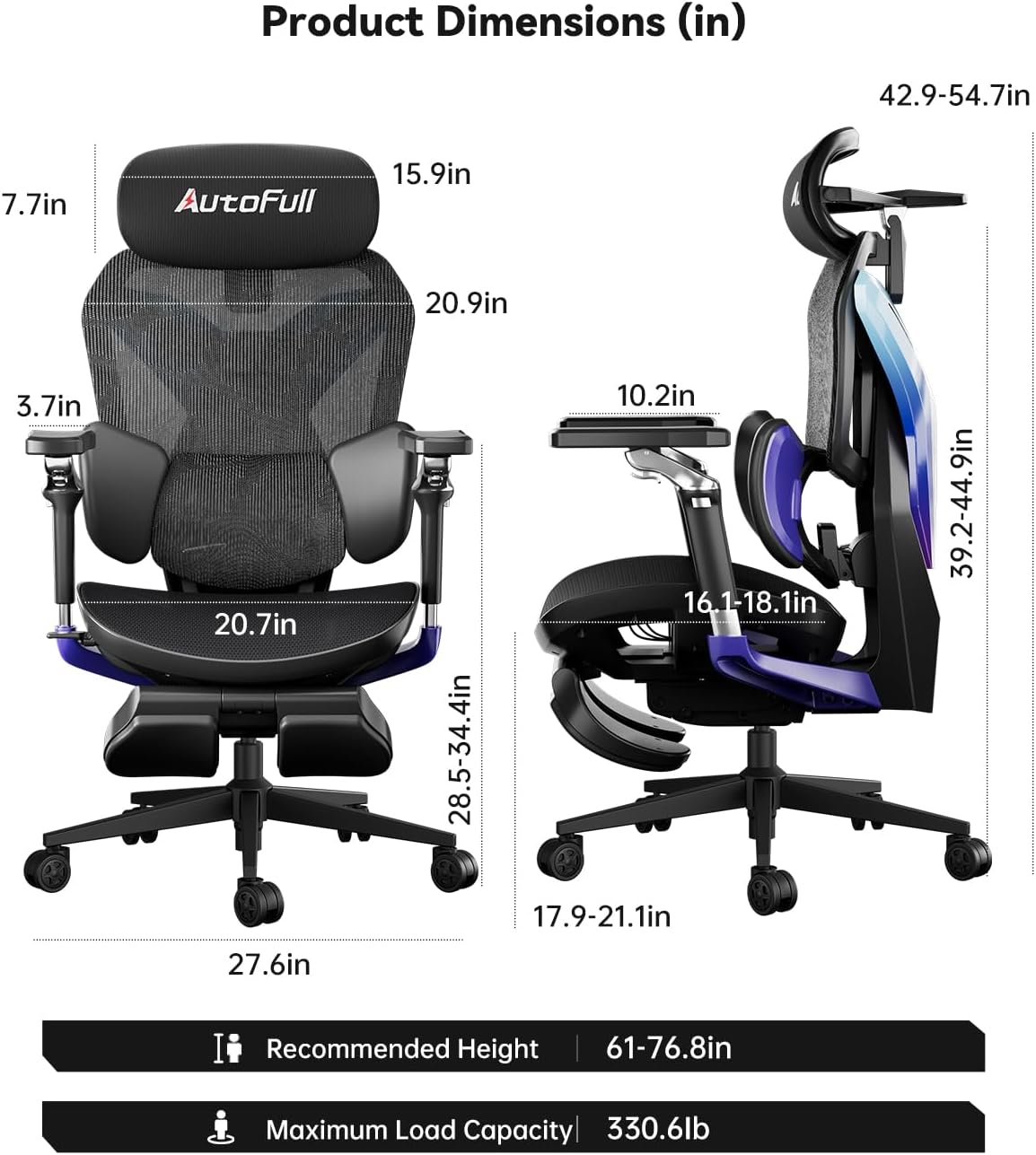 Autofull G7 Gaming Chair - 3-Zone Lumbar, 22-Point Adjustment, Breathable Mesh, Custom Backplate, 720° Armrests, BIFMA Certified Ergonomic, 140° Recline, IGR Certified, Niko Endorsed - Gift for Gamers