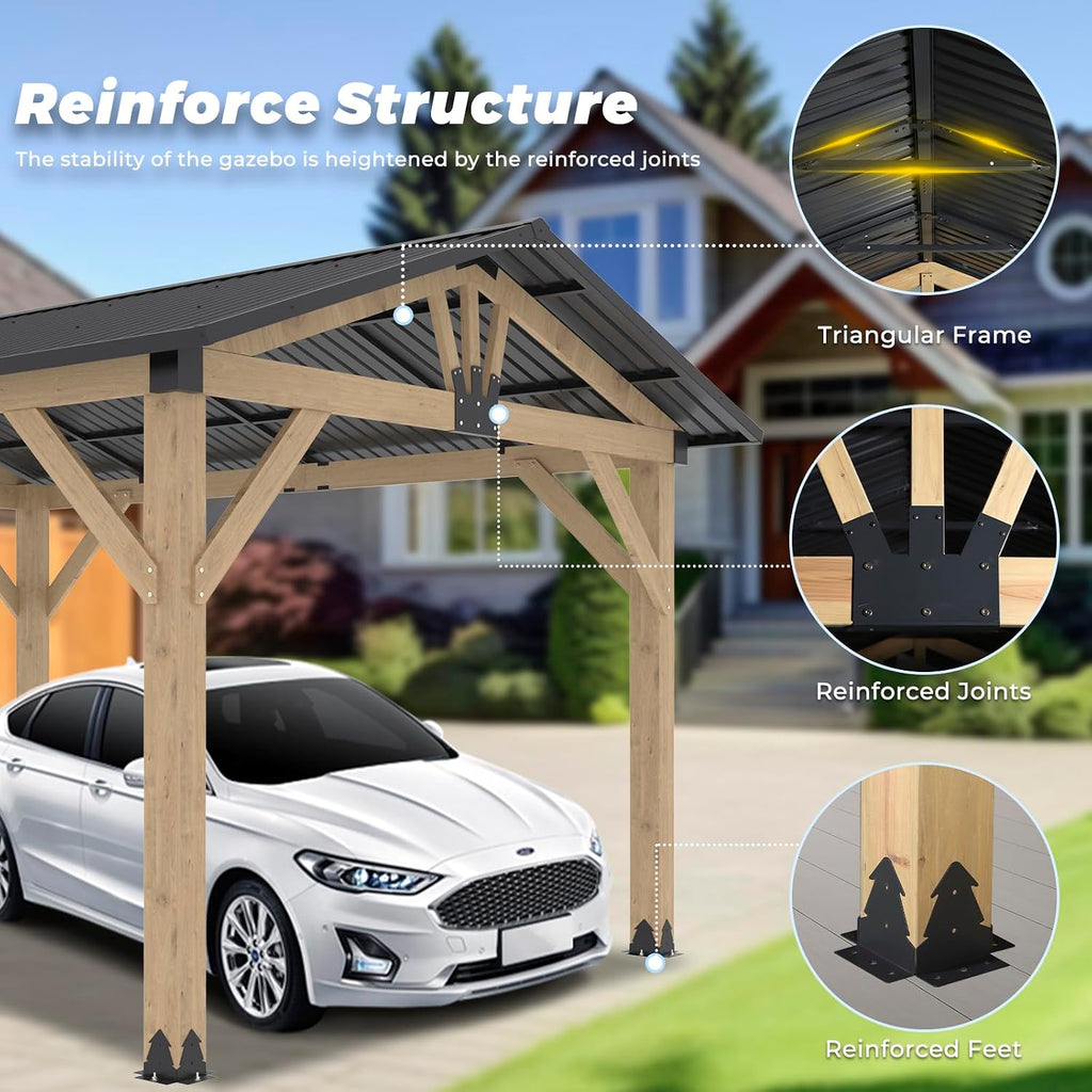 LVUYOYO 11' x 13' Wood Gazebo, Outdoor Hardtop Gazebo, Galvanized Steel Gable Roof Pergola, Outdoor Pavilion for Patio, Backyard, Garden, Deck