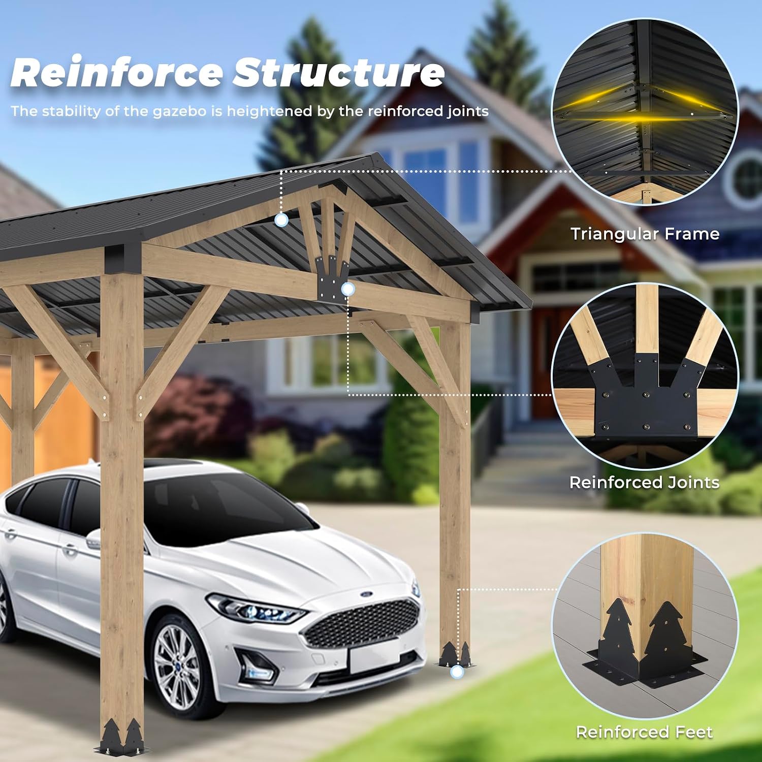 LVUYOYO 11' x 13' Wood Gazebo, Outdoor Hardtop Gazebo, Galvanized Steel Gable Roof Pergola, Outdoor Pavilion for Patio, Backyard, Garden, Deck