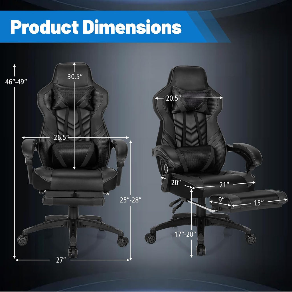 Goplus Gaming Chair, Computer Chair with Footrest and Lumbar Support, Height Adjustable Executive Swivel Rolling Task Chair with 90°-155° Tilt Function (Black)