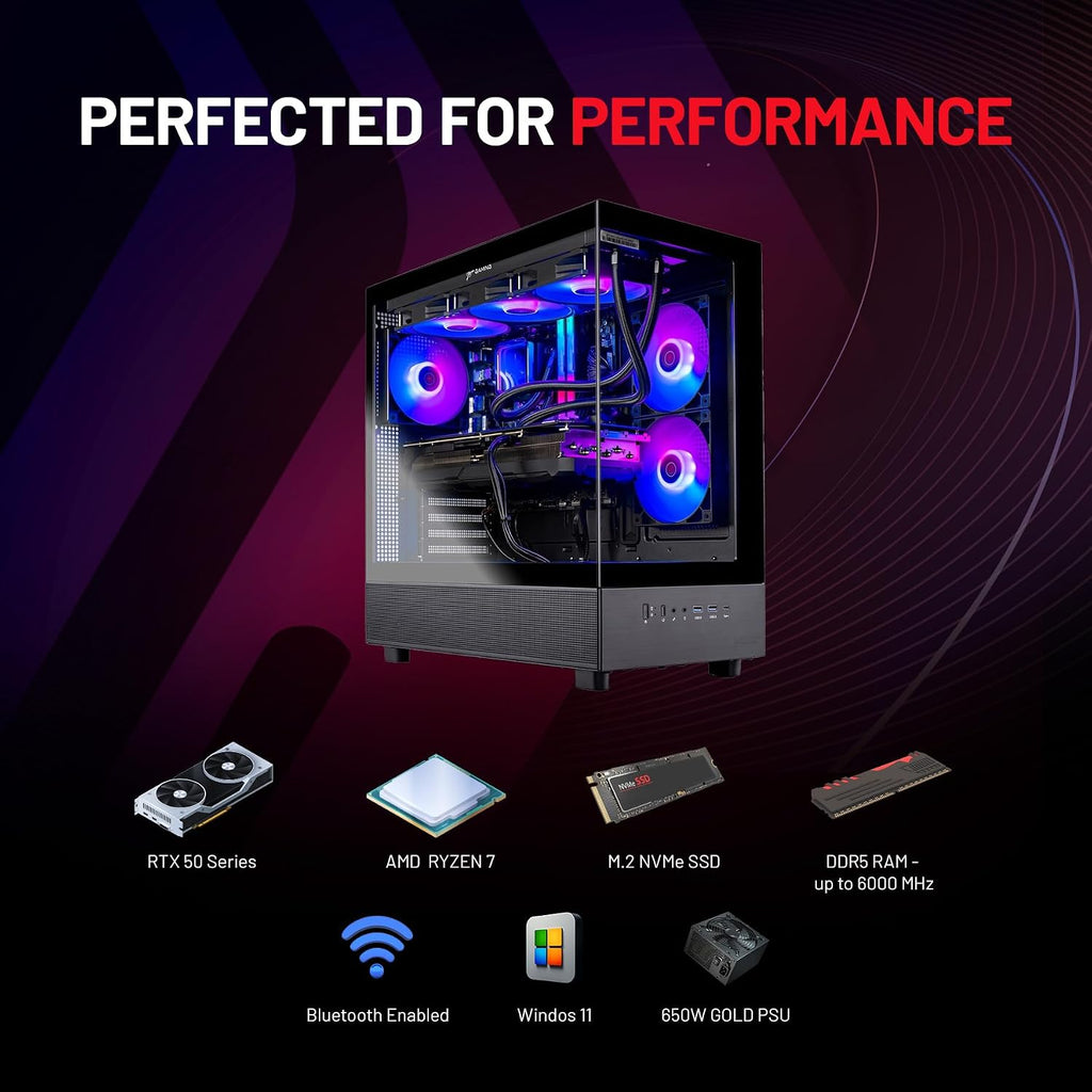 Skytech Gaming Azure 3 Desktop PC, Ryzen 7 7800X3D 4.2 GHz (5GHz Turbo), NVIDIA RTX 5060 Ti 16GB, 1TB Gen4 NVMe SSD, 32GB DDR5 RAM 6000 RGB, 650W Gold PSU, 360mm ARGB AIO, Wi-Fi, Win 11