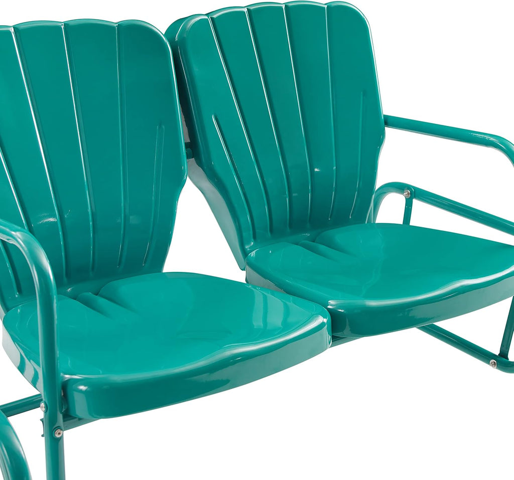 Crosley Furniture Ridgeland 4-Piece Retro Metal Outdoor Loveseat Glider Patio Furniture Set for Porch, Deck, Turquoise Gloss
