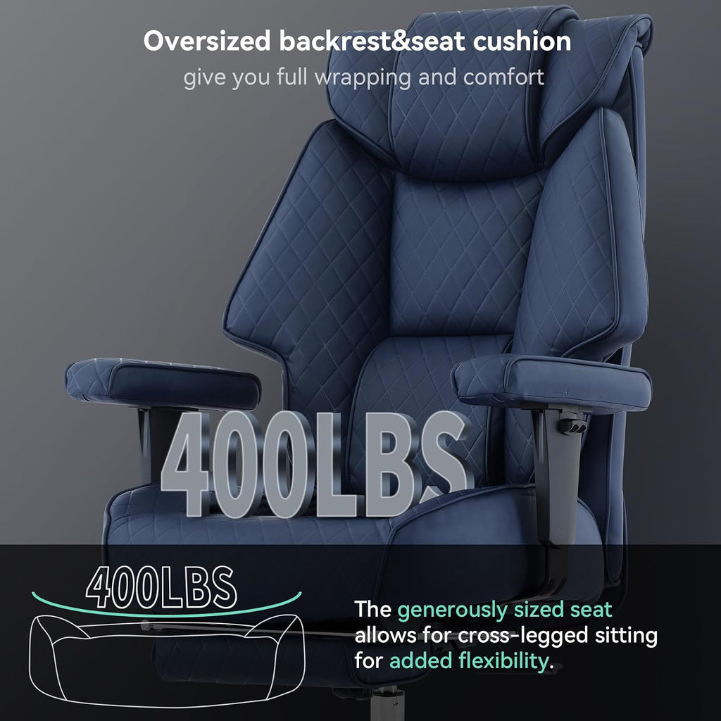 EXCEBET Big and Tall Office Chair with Footrest, PU Leather High Back Executive Office Chair 400lbs, Ergonomic Computer Chairs Lumbar Support for Heavy People (Blue)