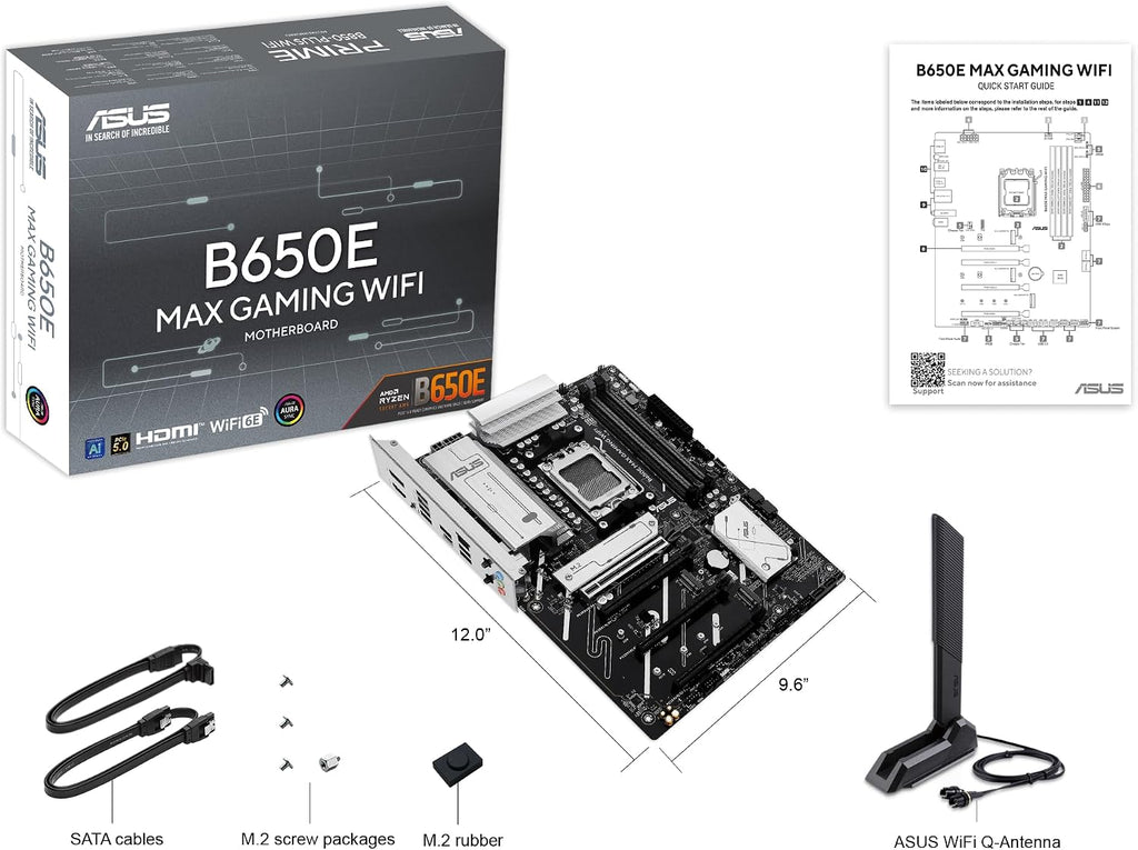 ASUS B650E MAX Gaming WiFi AMD B650 ATX Motherboard, DDR5, PCIe 5.0 Ready, 3X M.2 Slots, Wi-Fi 6E, Realtek 2.5Gb Ethernet, DisplayPort, HDMI™, USB 10Gbps Type-A & Type-C®, BIOS Flashback™, Aura Sync