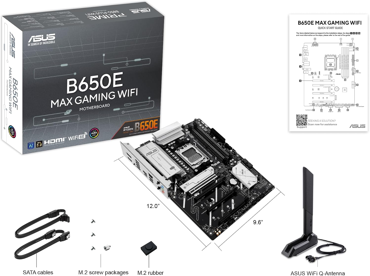 ASUS B650E MAX Gaming WiFi AMD B650 ATX Motherboard, DDR5, PCIe 5.0 Ready, 3X M.2 Slots, Wi-Fi 6E, Realtek 2.5Gb Ethernet, DisplayPort, HDMI™, USB 10Gbps Type-A & Type-C®, BIOS Flashback™, Aura Sync