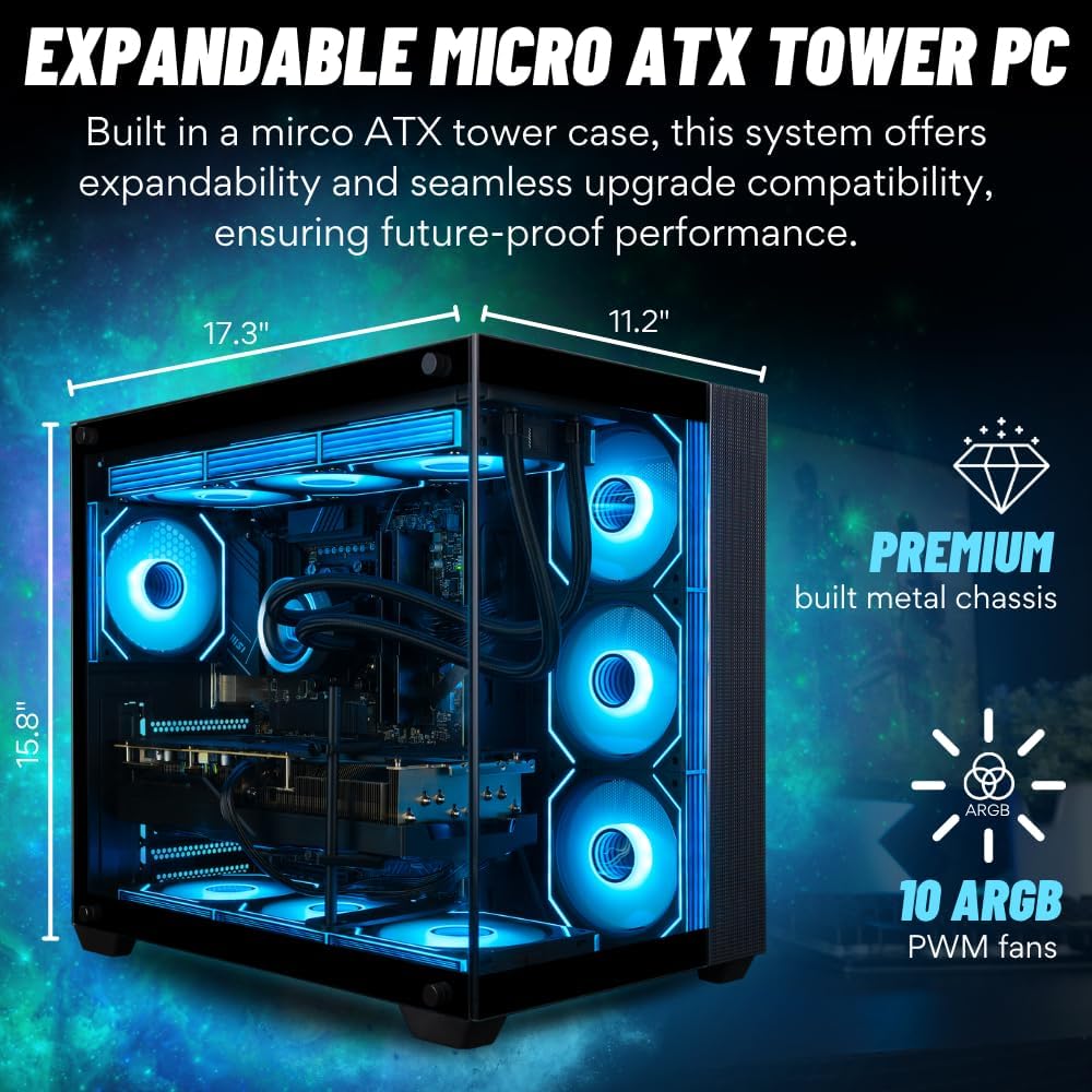 Panorama XL RTX 5080, Ryzen 9 9950X3D, 32GB DDR5 RAM, 2TB Gen4 SSD, 360mm Liquid Cooled Gaming Desktop PC w/Windows 11 Pro, 3 Year Warranty, RGB Keyboard+Mouse, Internal WiFi 7, 3X DP, HDMI & RJ45