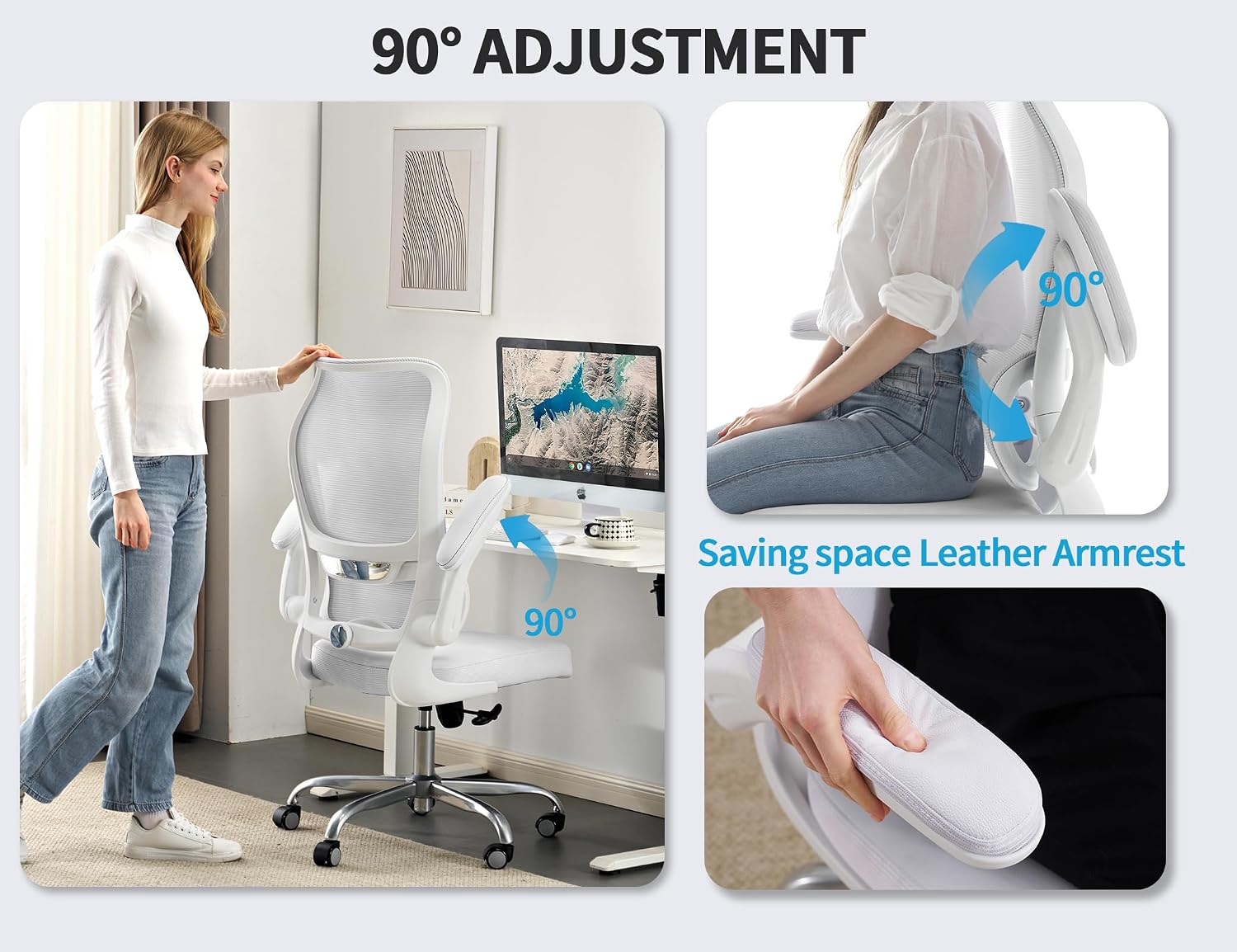 TRALT Ergonomic Office Chair - Desk Chair with Wave High Back Adjustable Lumbar Support Computer Chair - Gaming Chairs Mesh Backrest and PU Leather Seat for Home Reading Chairs to Adults(White)