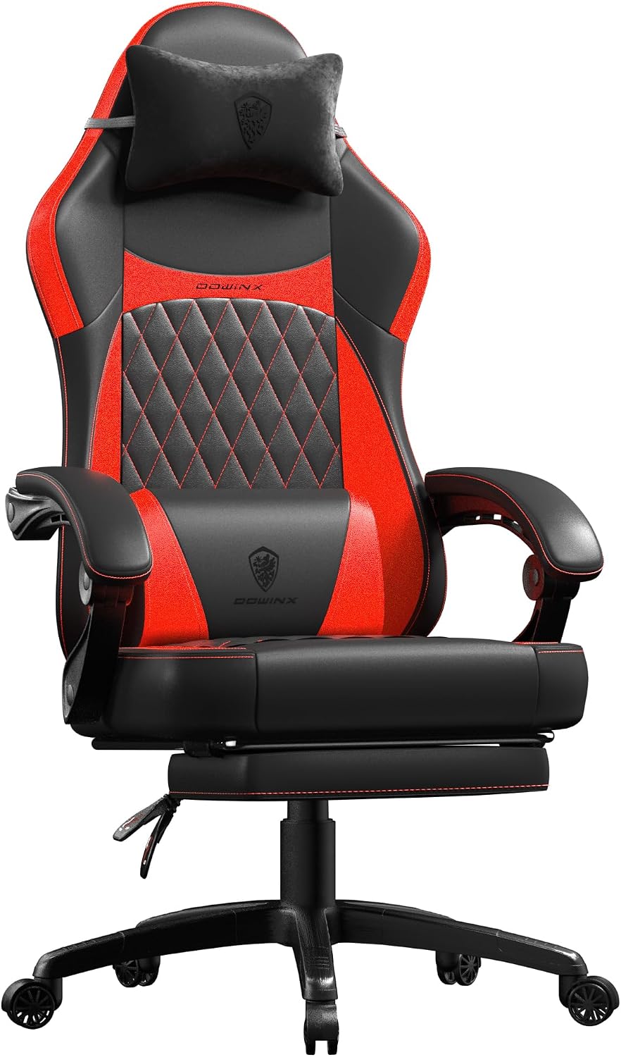 Dowinx Gaming Chair with Pocket Spring Cushion, Ergonomic Computer Chair with Massage Lumbar and Footrest for Adults, High Back Game Chair Leather for Office Gaming 300LBS, Red New