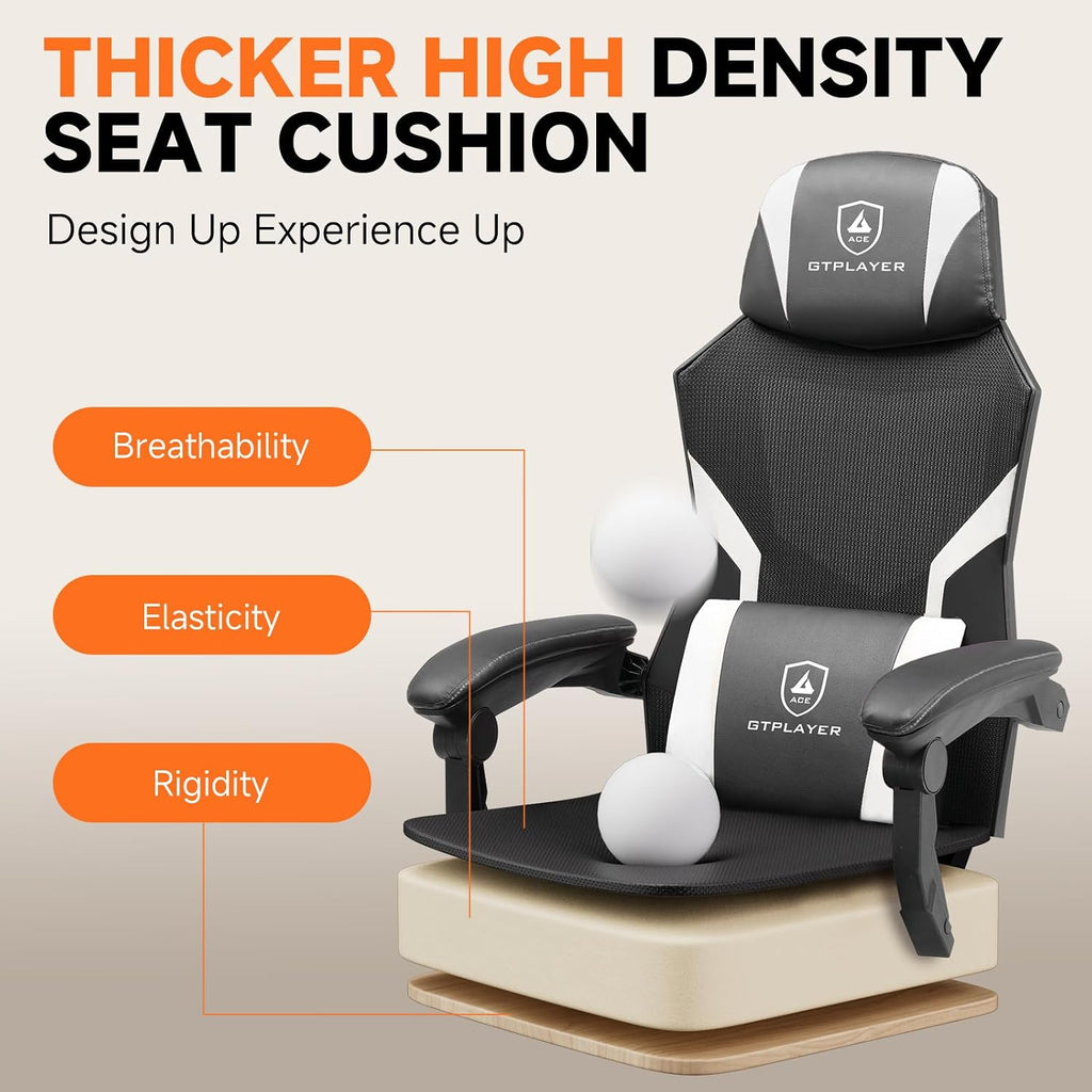 GTPLAYER Computer Chair with Adjustable Footrest, Ergonomic Gaming Chair with Headrest and Lumbar Support, Breathable Mesh Office Chair for Adults, High Back Reclining Desk Chair for Gaming and Office