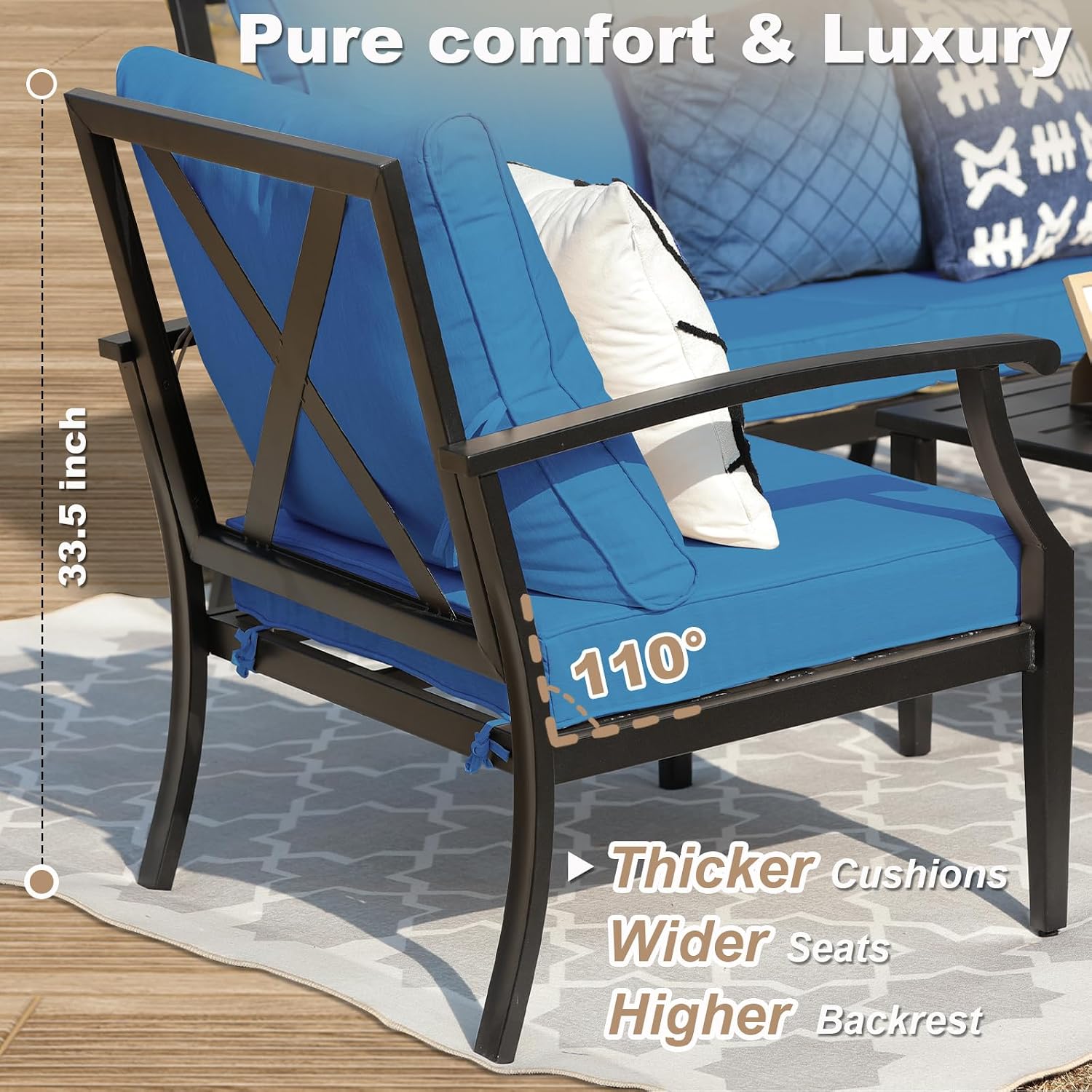4-Piece Patio Furniture Set, Wider Outdoor Metal Seating Sofa with High Back & Loveseat, Coffee Table, All Weather Metal Conversation Set for Backyard, Poolside, Deck-Peacock