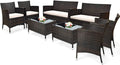 Tangkula 8 PCS Patio Rattan Conversation Set, Outdoor Wicker Furniture Set with Tempered Glass Coffee Table &Thick Cushion, Rattan Chair Wicker Set for Garden, Lawn, Poolside and Backyard (2, Brown)