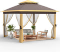 11x11 FT Outdoor Gazebo, Heavy Duty Pavilion With Sturdy Metal Frame & Double Roofs, Patio Shelter With Mosquito Netting, Ideal for Backyard, Garden, Lawn, Deck, Khaki/Brown
