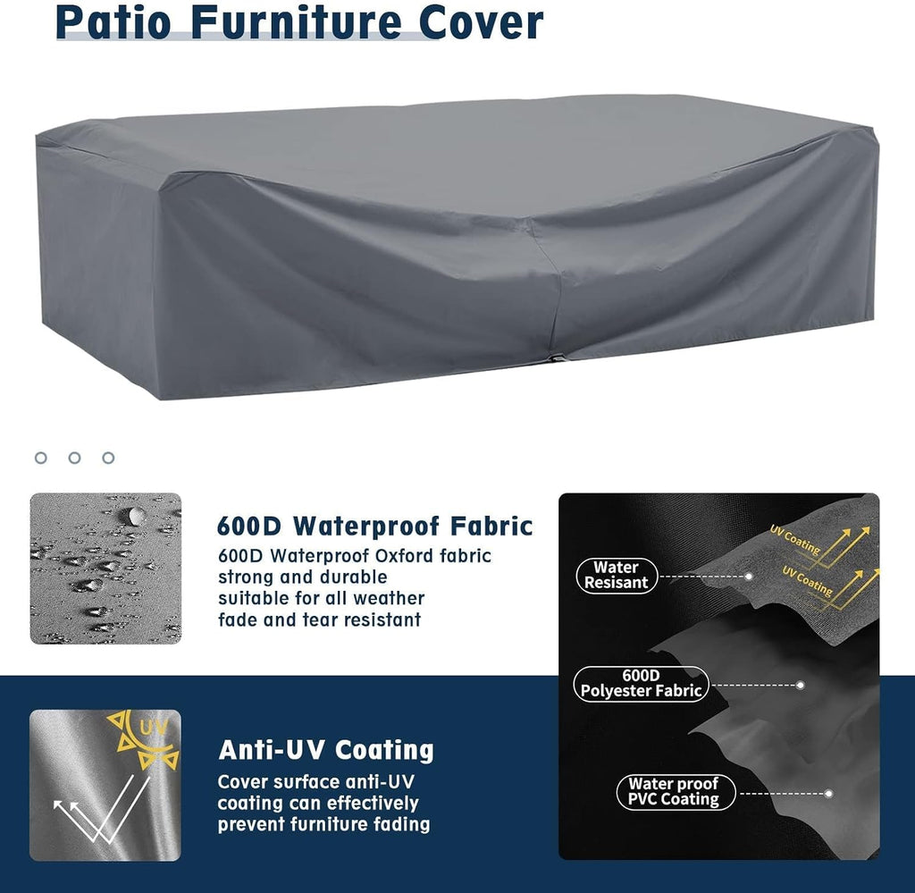 Patio Furniture Sets with Waterproof Cover, 7 Pieces Outdoor Rattan Sectional Sofa Set with Glass Table and Cushions,Wicker Patio Conversation Set for Outdoor Indoor Backyard Lawn Garden Porch (Grey)