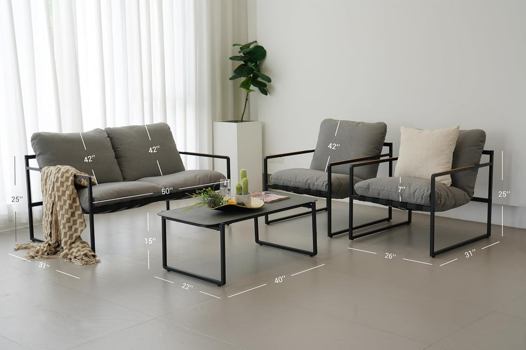 Grand Patio 4-Piece Modern Outdoor Furniture Set, Patio Sofa with Cushion, Metal Couch with Coffee Table, Conversation Set for Porch Deck Balcony Backyard Living Room