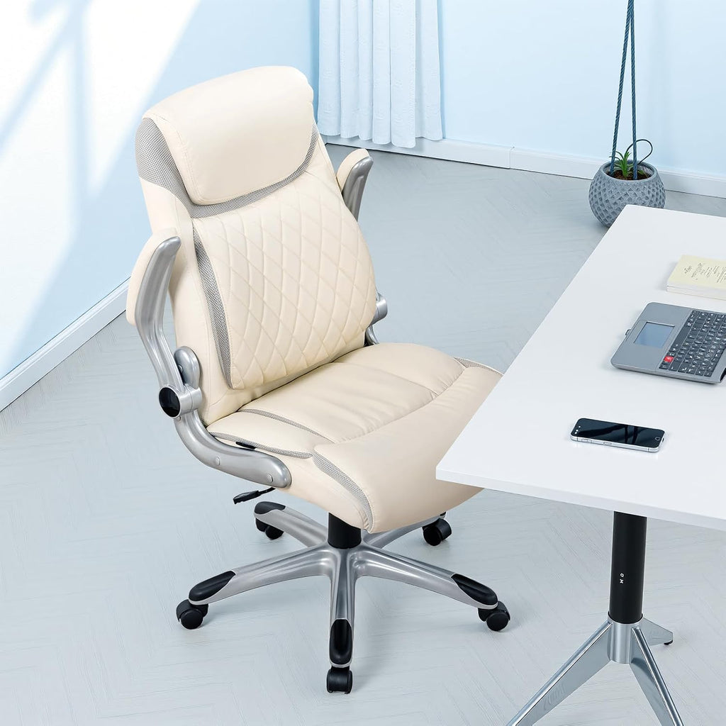 GTPLAYER Big and Tall High Back Office Chair 400LBS Wide Leather Executive Chair Height Adjustable Lumbar Support & Armrests, Comfy Desk Gaming Chairs Computer Swivel Chair, Cream