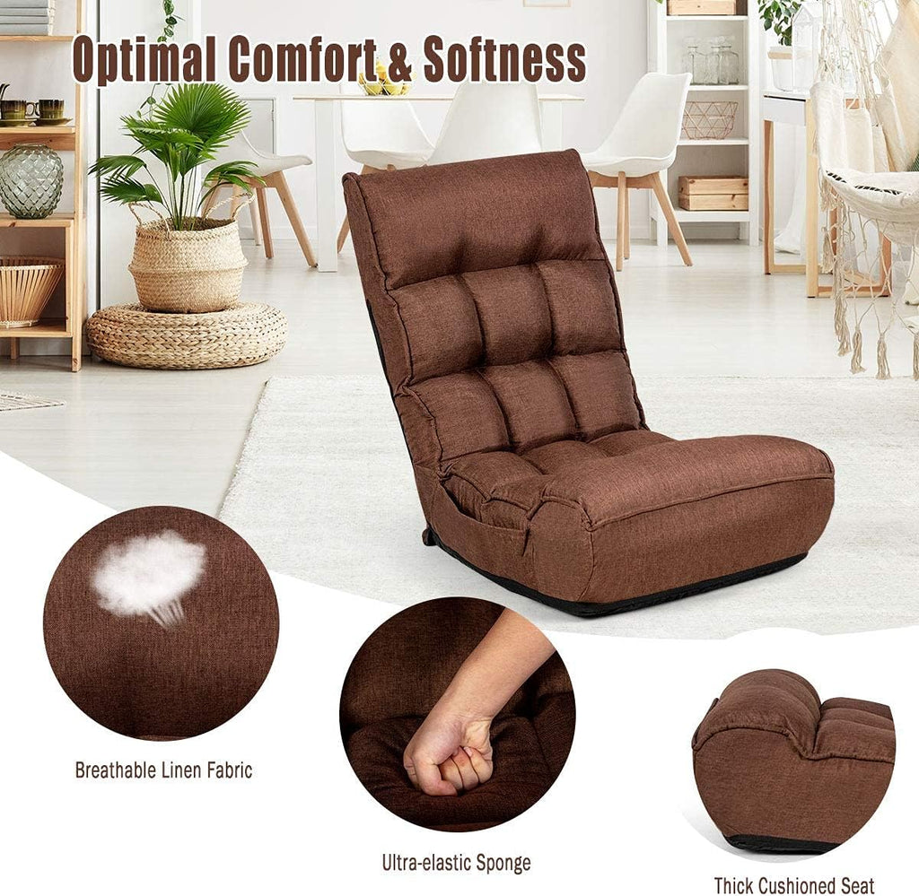 DORTALA Foldable Floor Chair for Adults, Memory Foam Floor Gaming Chair w/ 5-Position Adjustable Head and Back Support, Ergonomic Banana Chair for Bedroom, Living Room, Coffee