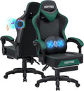 HOFFREE Gaming Chair Computer Chair with Speakers Massage Game Chairs with Footrest Bluetooth High Back Ergonomic Computer Gaming Chairs for Adults Reclining Video Gamer Chair Green and Black