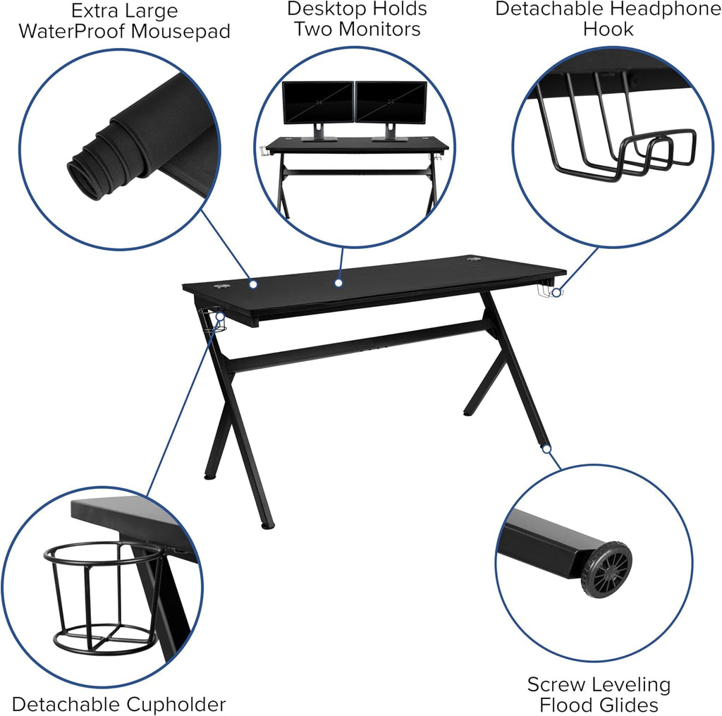 Flash Furniture Gaming Desk and Camouflage/Black Racing Chair Set /Cup Holder/Headphone Hook/Removable Mouse Pad Top - 2 Wire Management Holes