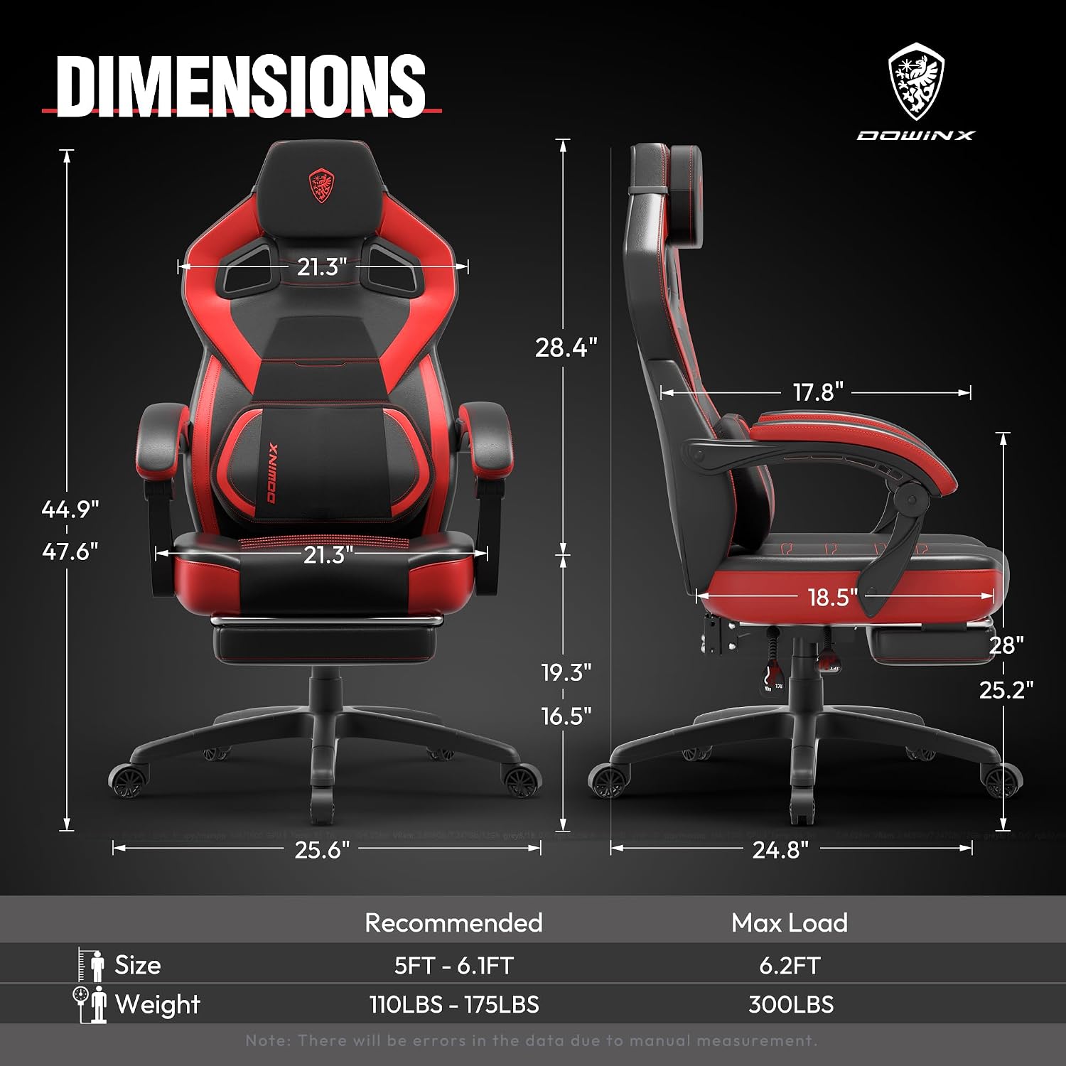 Dowinx Gaming Chair with Footrest, Big and Tall Gaming Chair for Heavy People, Gamer Chair for Adult with Massage, Ergonomic Gaming Chair with headrest, Computer Game Chair for 200lbs, Red