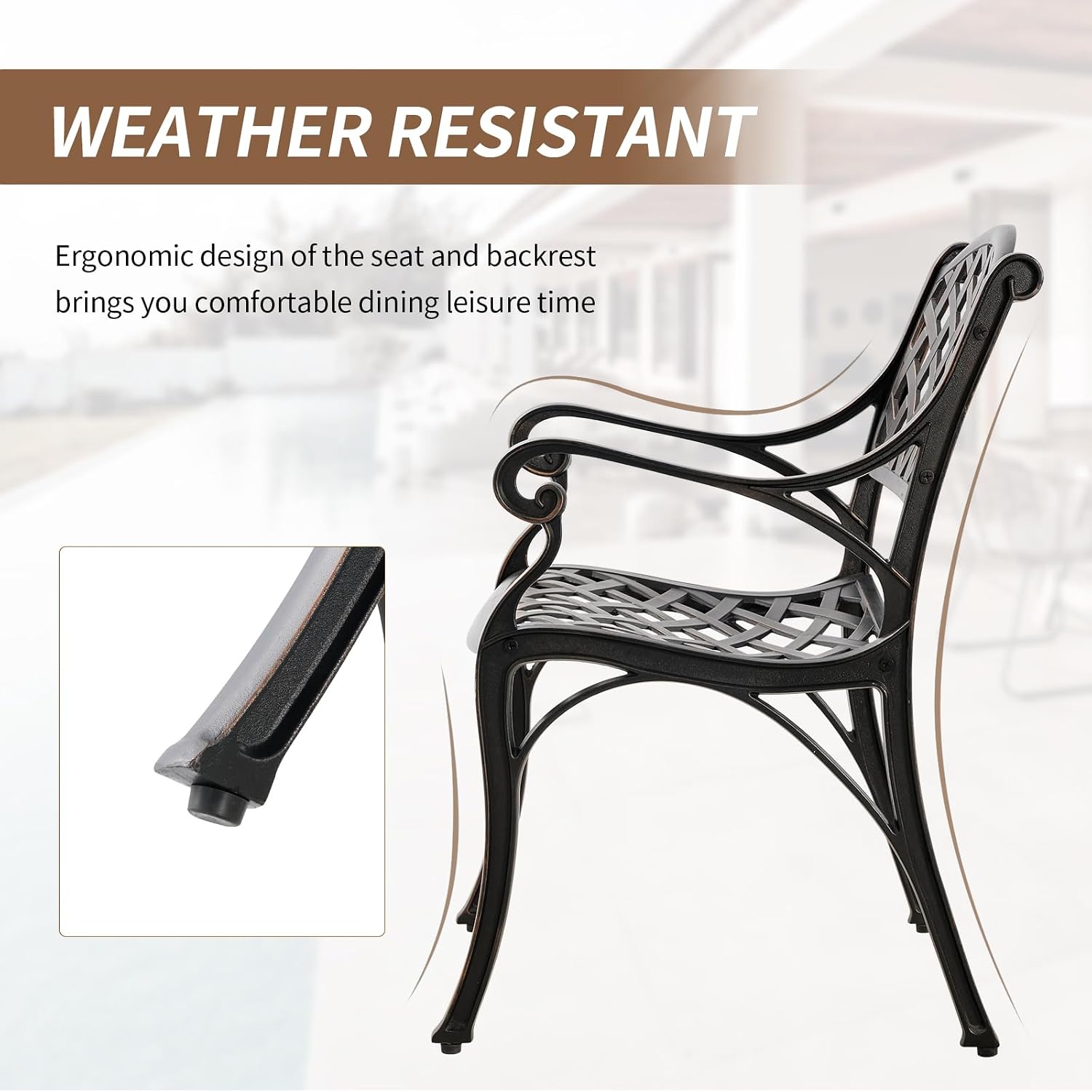 Cast Aluminum Patio Dining Set, Outdoor Bistro Set, 31.5' Round Outdoor Dining Table with Umbrella Hole, 2 Patio Chairs for Yard Porch Garden Balcony