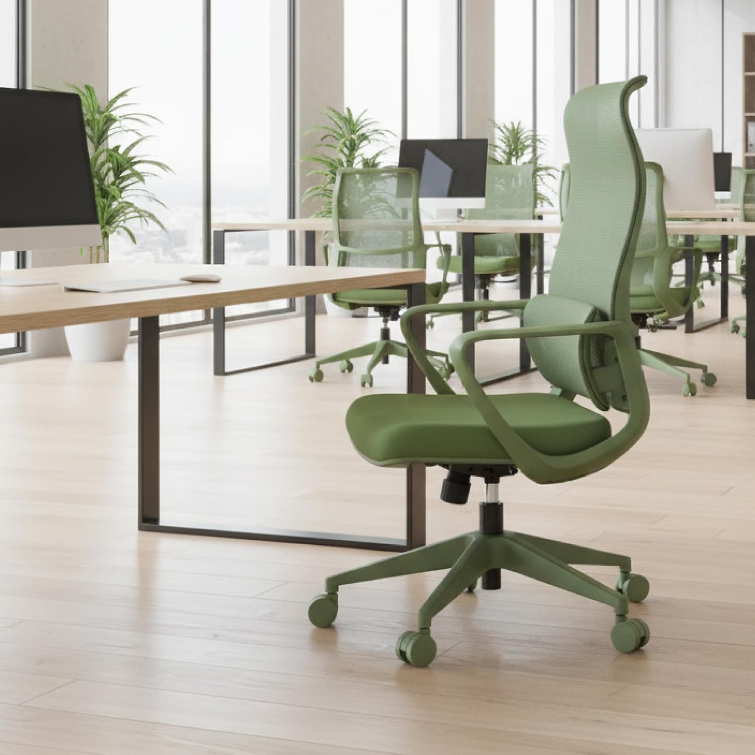 High Back Ergonomic Colorful Office Chair, Breathable Nylon Mesh Desk Chair with Adjustable Lumbar Support, 300LBS Swivel Rolling Computer Chair for Home Office Work(Americana, Green)