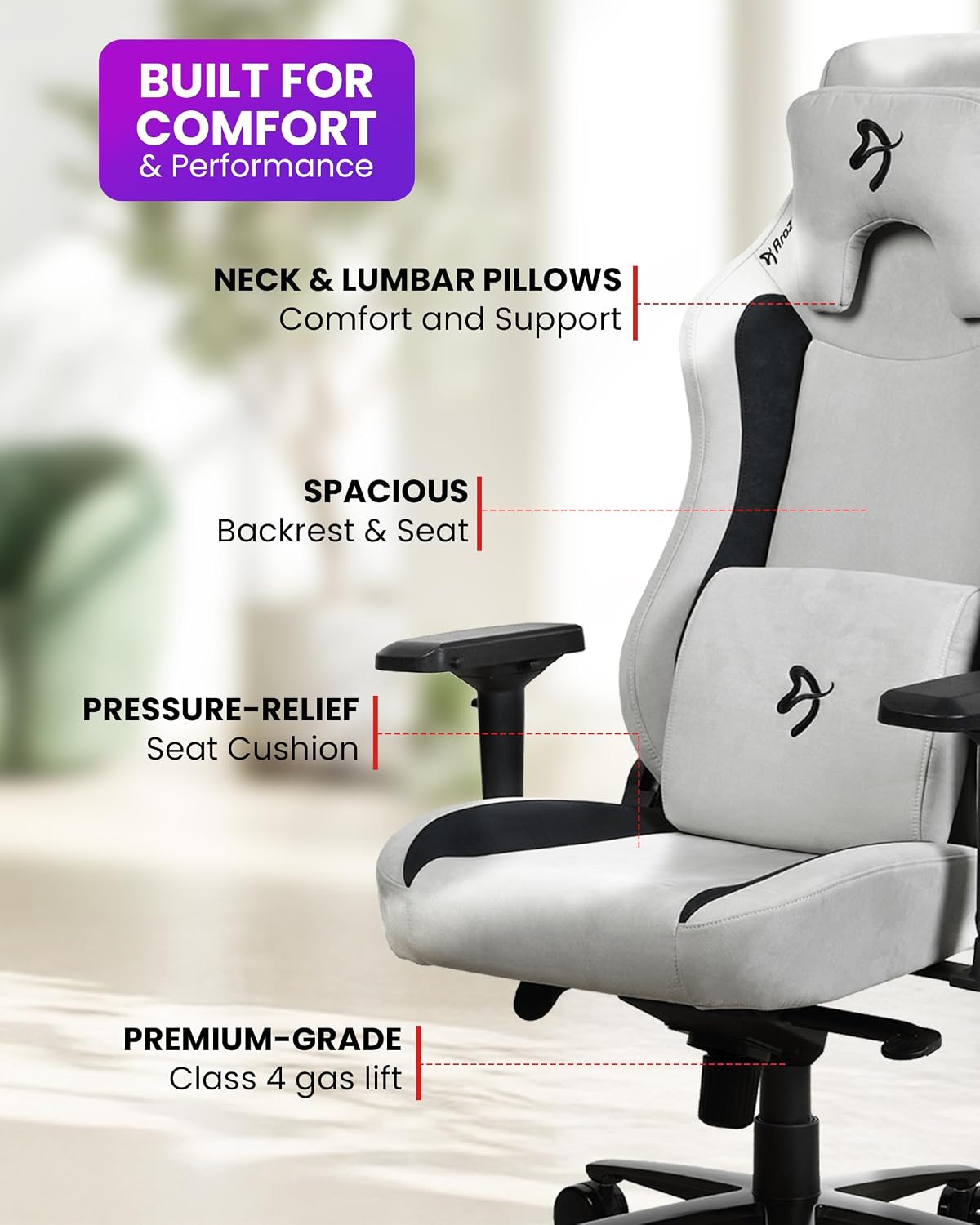 Arozzi Vernazza Supersoft Upholstery Material has a Unique Velvety Texture that is Fluid-Repellant and Breathable with Memory Foam Lumbar Support 4D Armrest for Office and Gaming Chair - Light Grey