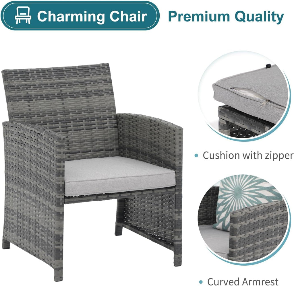 OC Orange-Casual 5 Piece Patio Furniture Set, Wicker Outdoor Conversation Chair and Ottoman Set with Coffee Table, Pillows Included, for Balcony, Porch, Deck, Light Grey
